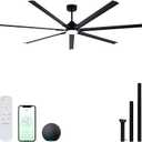 96" Industrial & Commercial HVLS 7 Black Aluminum Blades Ceiling Fan with Light,Compatible with Alexa,High CFM Brushless Motor,6-Speed,Indoor/Outdoor Ceiling Fan for Patio,Garage,Shop,Library