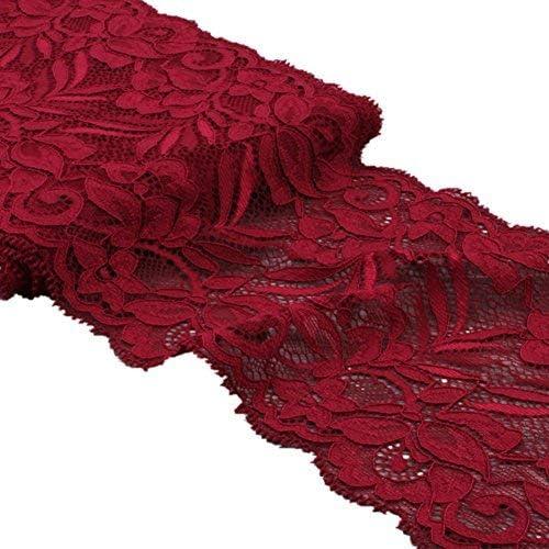 5 Yards Floral Lace Ribbon Stretch Tulle Lace Trim Elastic Webbing Fabric for DIY Jewelry Making Craft Clothes Accessories Gift Wrapping Wedding Party Decoration (Burgundy)