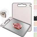 2 in 1 Stainless Steel Cutting Board with Handle Non-toxic Chopping Large Big Small Metal Carving Kitchen Meat Butcher Block Not Titanium Wood Bamboo Glass Marble Stone Rubber Plastic Sink (Grey/Beige)