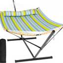 SUNCREAT Portable Outdoor Hammock with Stand Included, Double Hammock with Stand for Outside, Yellow Blue