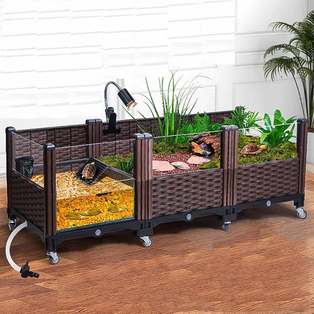 Tortoise Shallow Water Turtle Habitat, Home Turtle Breeding Box, Plant Planting Ecological Breeding Box, Drainage & Wheels  47.2 Tortoise Habitat for Turtles, Lizards, Snakes & More