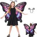 Inflatable Fairy Wings for Girls,Kids Butterfly Wings with Butterfly Antenna Headband,Angel Wings Fairy Costume Halloween Blow up Costumes with Headband LED Dress Up Party