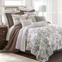 Levtex Home Pisa Reversible Full/Queen Quilt Set (88x92in) with 2 Pillow Shams (26x20in) - Floral Peacock - Grey, Taupe - 100% Cotton Full/Queen Size Quilt Bedding Set - Lightweight, Soft, Pre-Washed