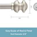 Kenney Kendall Knob Window Curtain Rod, Adjustable 30 to 86 Inch Extendable Rod Set, Brushed Nickel
