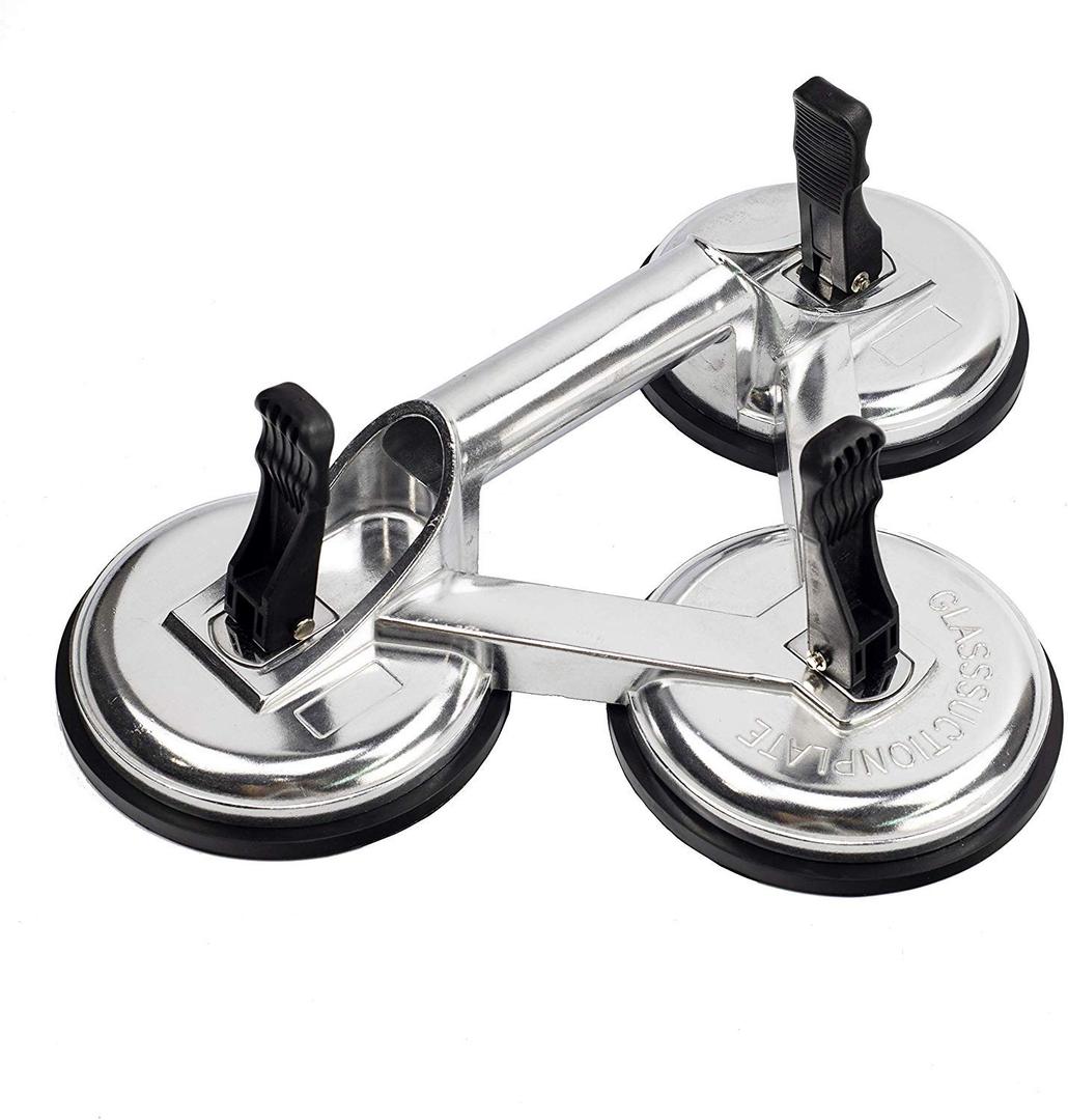 Triple Glass Suction Cups Heavy Duty Aluminum Vacuum Plate Handle Glass Holder Hooks to Lift Large Glass, Tile Suction Cup Lifter, Triple Suction Cups for Moving Glass, Window, Granite