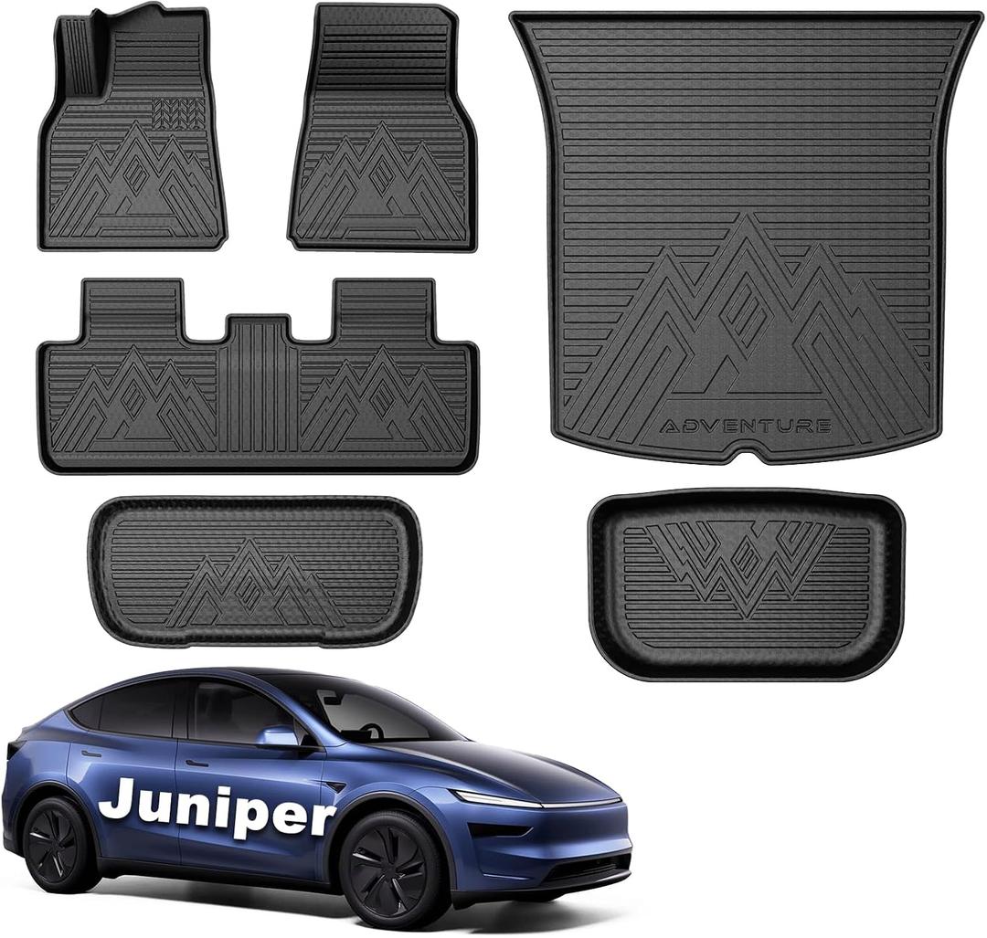Mixsuper Floor Mats Cargo Liner for Tesla Model Y Juniper 2025 2026, 5 Seat All Weather TPE Material 2 Row Floor Liners and Trunk Mat Set Black