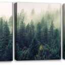 Pacimo Canvas Print Wall Art Set Aerial View of Pine Trees in Mist Nature Wilderness Photography Realism Rustic Scenic Modern Artwork Decor Stretch and Framed Ready to Hang - 12"x16"x3 Panels