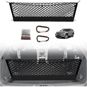 Muslogy Envelope Style Trunk Cargo Net Compatible with 2020-2024 2025 2026 Ford Explorer Accessories Custom Fit Trunk Organizer Upgraded Mesh Storage Luggage Net with Metal Hooks