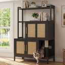 Heybly Cat Litter Box Enclosure with Cat Tree & Storage Shelf, HCLB003BK | Large Double Hidden Litter Box Furniture with Scratching Post, Hooks, Cat Litter Cabinet (30.7" x 17.7" x 56.3"), Black