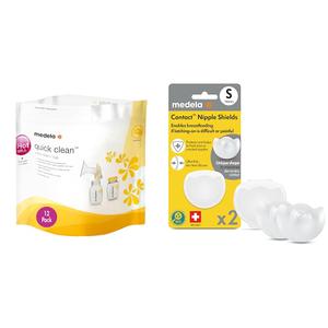 Medela Quick Clean MicroSteam Bags 12 Pack and Contact Nipple Shield for Breastfeeding 2 Count Extra Small 16mm with Carrying Case