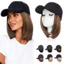 S-noilite Hat Wig for Women, Black Baseball Cap Wig with Short BOB Hair Attached Synthetic Hair Extensions Adjustable, Light Brown Highlighted Blonde
