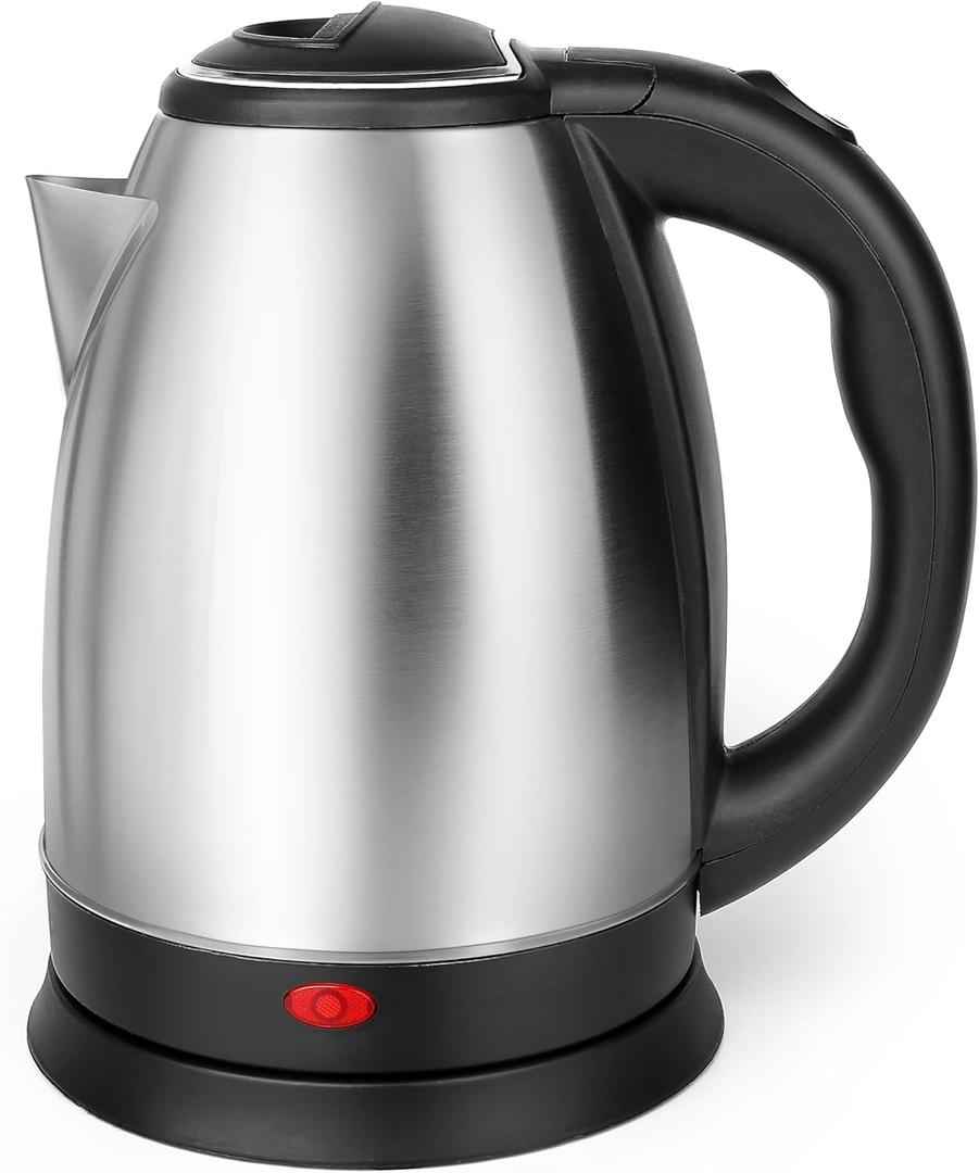 Stainless Steel Electric Tea Kettle, Electric Kettles for Boiling Water, 1.7L Electric Kettle, Cordless Water Boiler with 360 Degree Rotational Base, Automatic Shut Off, 1000W, Silver (Black) (1.9 Quarts)
