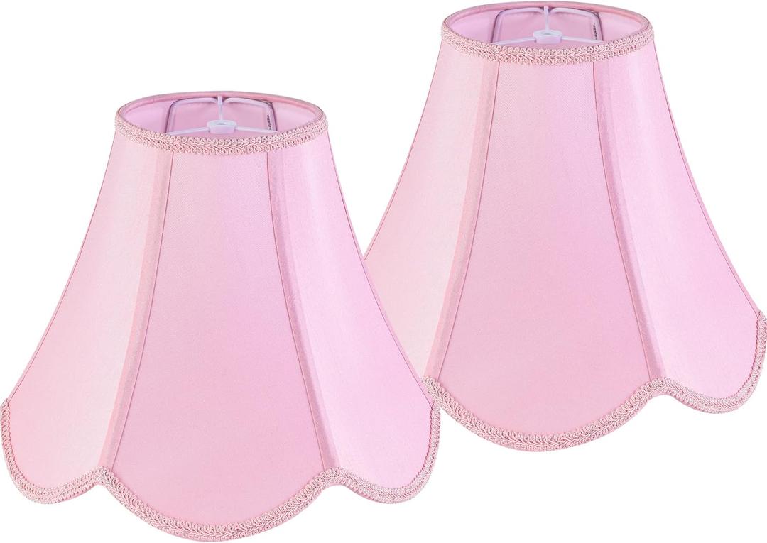 GO&SO 2-Piece Pink Scalloped Lamp Shades, 6" Top x 13" Bottom x 10.6" Vertical Height - Bell Shades for Table & Floor Lamps, Easy Assembly