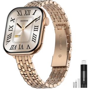 MioHHR Slim Metal Bands Compatible with Apple Watch Band 38mm 40mm 41mm 42mm (Series 11 10), Thin Stainless Steel Strap Bands for Women iWatch Series 11 10 9 8 7 6 5 4 3 2 1 SE3/2/1, Rose Gold