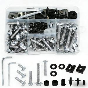 Motorcycle Fairing Bolt Kit, 195Pcs Stainless Steel M5 M6 Windscreen Screws Fastener Clips Universal Fit for Kawasaki Suzuki GSXR Honda Ducati Yamaha BMW Motorcycle Sportbike, Silver