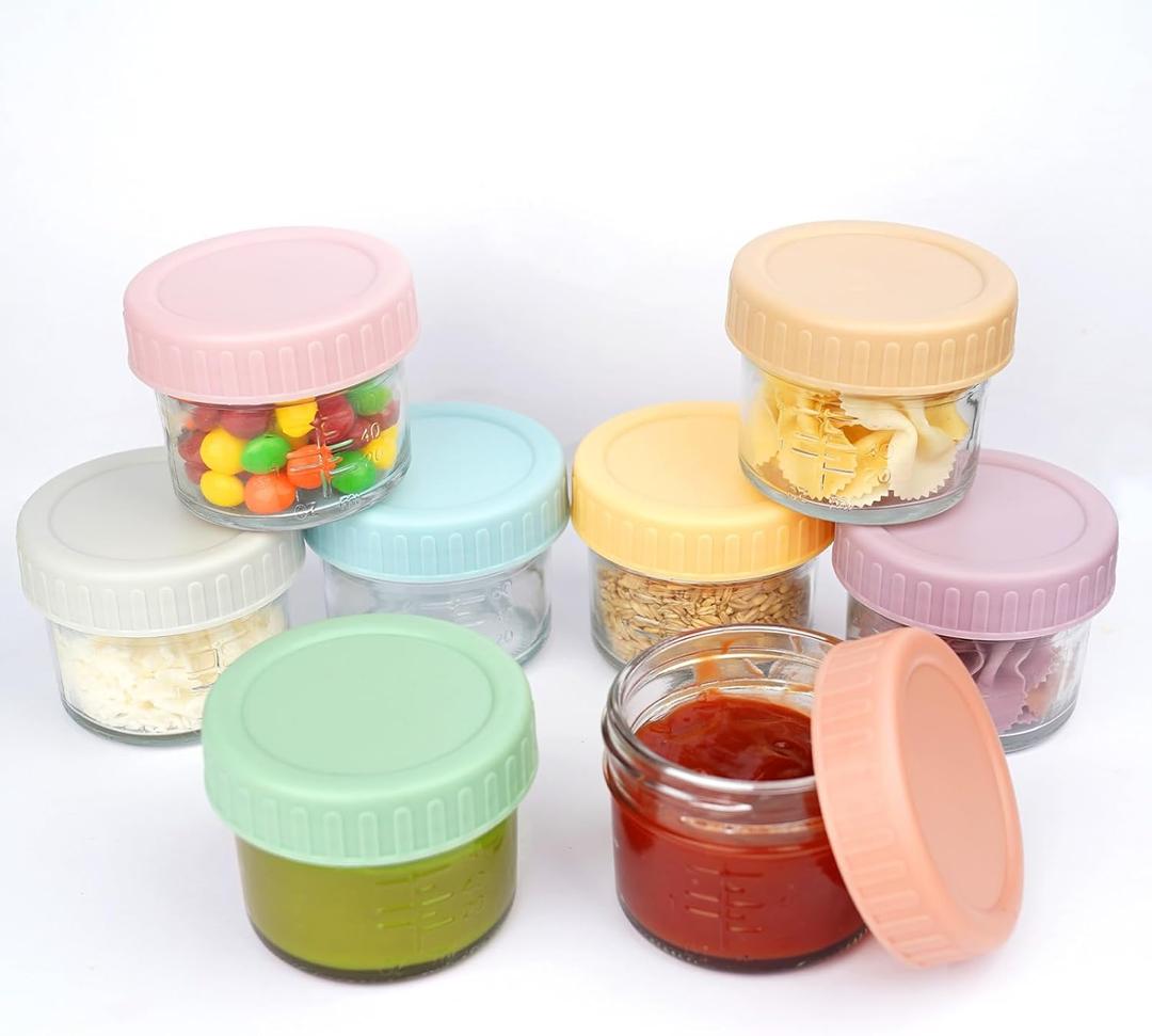 ANOTION Small Glass Jars with Lids, 8 Packs Salad Dressing Container to Go 3 Oz Glass Meal Prep Containers Reusable Canning Jars Spice Jars Small Mason Jars for Honey, Jam, Jelly, Food Storage