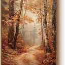 Autumn Forest Framed Canvas Wall Art 16x24 Trees Leaves Trail Artwork, Woodland Path in Fall Colors Landscape Print, Rustic Nature Forest Painting Farmhouse Bedroom Entryway Home Decor