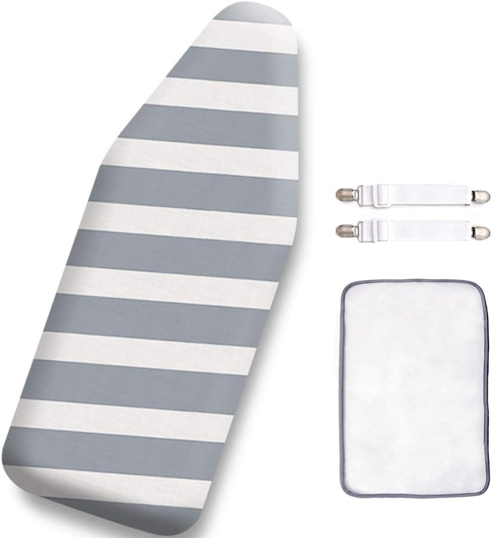 SheeChung 12.5 x 32 Inch Small Ironing Board Cover and Pad,Cotton Cover & Extra Thick Padding,Resists Scorching and Staining,Elastic Cord,Fits Small Mini Table top Ironing Board (Board not Included)