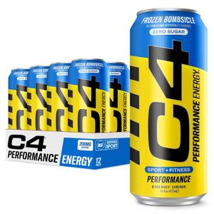 C4 Performance Energy Drink | Zero Sugar Carbonated Preworkout Energy | 200mg Caffeine with Beta Alanine | Frozen Bombiscle | 16 Fl Oz (12 Pack) | Best By: 08/2026