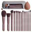 BS-MALL 14 Pcs Makeup Brushes Set with 1 Pcs Makeup Sponge Essential Foundation Powder Concealers, Eye Shadows, Blush Makeup Brushes with Travel Makeup Case (Brown)