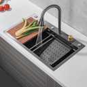 30"Kitchen Sink with Faucet Combo Waterfall Black Stainless Steel Waterfall Sink Kitchen Countertop Multi-Functional Sinks Farmhouse Undermount or Countertop Drop in