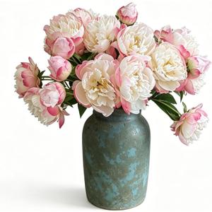 8 Pcs Silk Peonies Artificial Flowers Bulk Faux Peony Bouquet Fake Flower for Wedding Bridal Shower Centerpieces DIY Floral Arrangements Home Party Decorations (White-Pink)