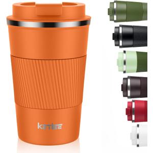 KETIEE 12oz Insulated Travel Mug, Vacuum Stainless Steel Double Walled Reusable Coffee Cup with Leakproof Lid, Hot and Iced Coffee Tea Water (G1-Orange brown)