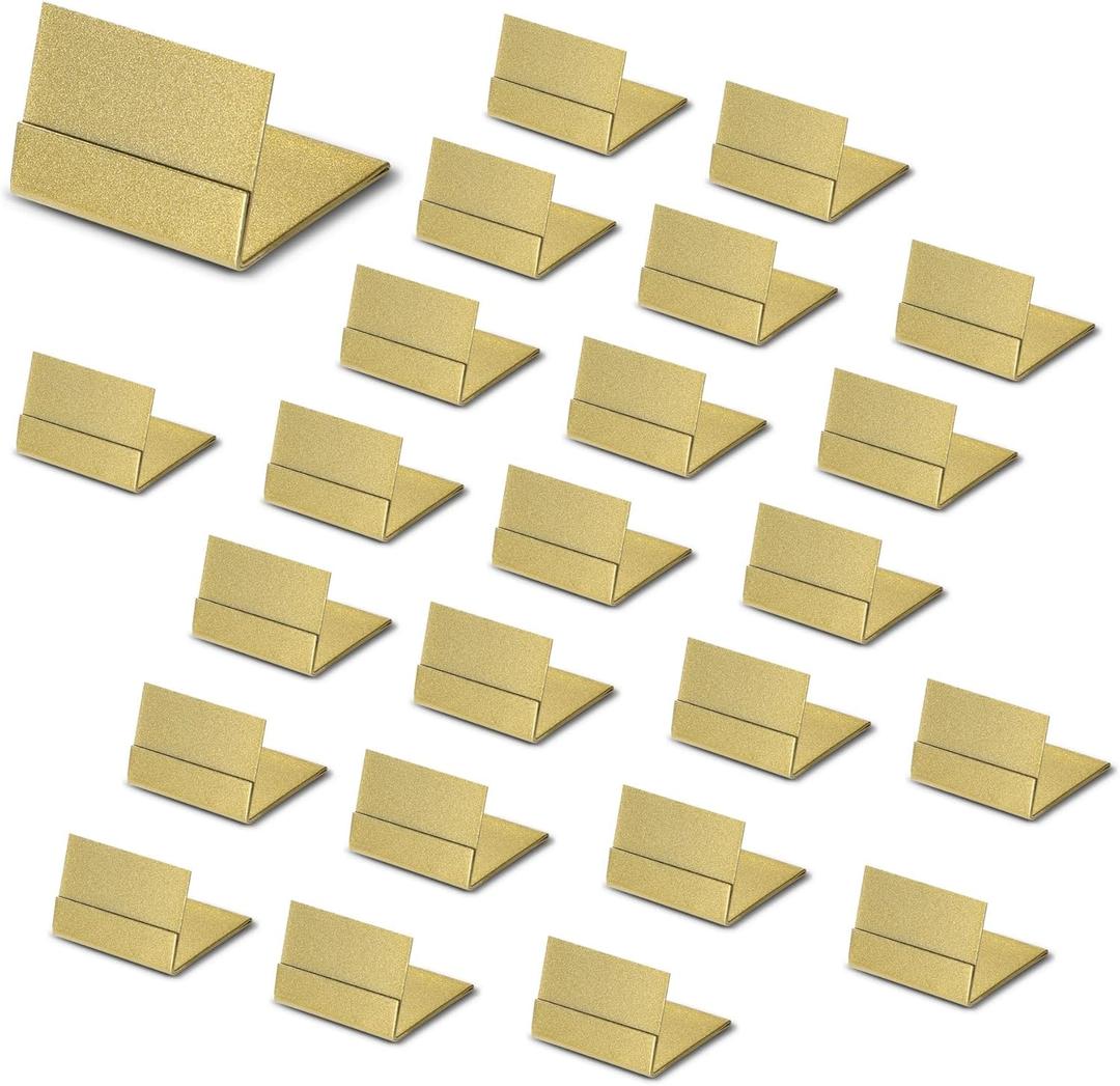 Gold Table Number Holders, 24-Pack Metal Place Card Stands & Picture Holders with Storage Box - Ideal for Weddings, Anniversaries, and Parties