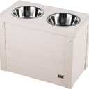 New Age Pet ECOFLEX Elevated Dog Feeder with 2 Stainless Steel Bowls and Sliding Lid Storage Bin (Antique White)