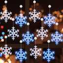 Retisee 12 Pcs Winter Snowflake Window Lights Decorations Battery Operated Winter Snowflake Window Decorations LED Sucker String Lamp Hanging Lighted for Xmas Fireplace Indoor Decor (White,Blue)