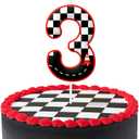 Black White 3rd Birthday Candles, Number Candle Birthday Cake Topper Decorations for Race Car Themed Party, Checkered Birthday Candle for Boys Girls Party Decor Supplies