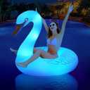 Inflatable Swan Pool Floats with Colorful Lights, FlyfreeU Solar Powered LED Color Changing Swan Swim Tube Rings, 42 Inch Large Pool Beach Floaties Lake Beach Floaty Summer Pool Raft Lounge for Adults