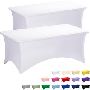 Fixwal White Tablecloth 2 Pack 6FT for Rectangular Table Spandex Fitted Table Covers Washable Stretch Table Cloth for Party, Trade Show, Banquet, Wedding, Buffet, Graduation and Birthday