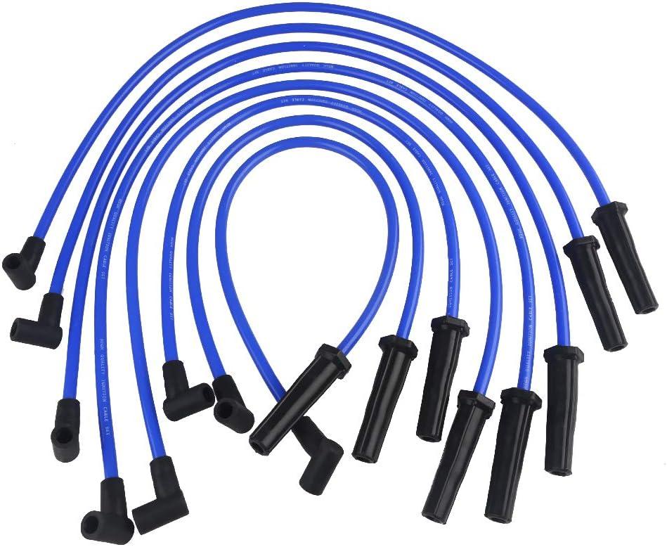 JDMON Compatible with High Performance Spark Plug Ignition Wire Set Ford 332 351C 351M 352 360 361 370 390 400 427 428 429 460 514 BBF HEI Blue 10.5mm