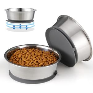 Nicelock Stainless Steel Dog Bowl | Set of 2, Metal Dog Bowls with Suction Base, Rubber Bottom & Premium Material & Easy Clean (Gray-2 Pack)