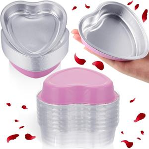 Fainne 40 Sets Mother's Day 5" Aluminum Foil Heart Shaped Cake Pans with Clear Lids 225 ml/ 7.92 oz Heart Cake Pan Mini Mother's Day Containers Disposable Dessert Baking Containers (Pink)