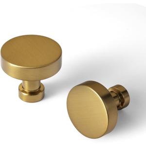 Goo-Ki 6 Pack Brushed Gold Cabinet Knobs Kitchen Drawer Knob Zinc Alloy Solid Hardware - Modern Single Hole/Screw Bar Cabinet Pulls Handles for Dresser Bathroom (1.2 Inches)