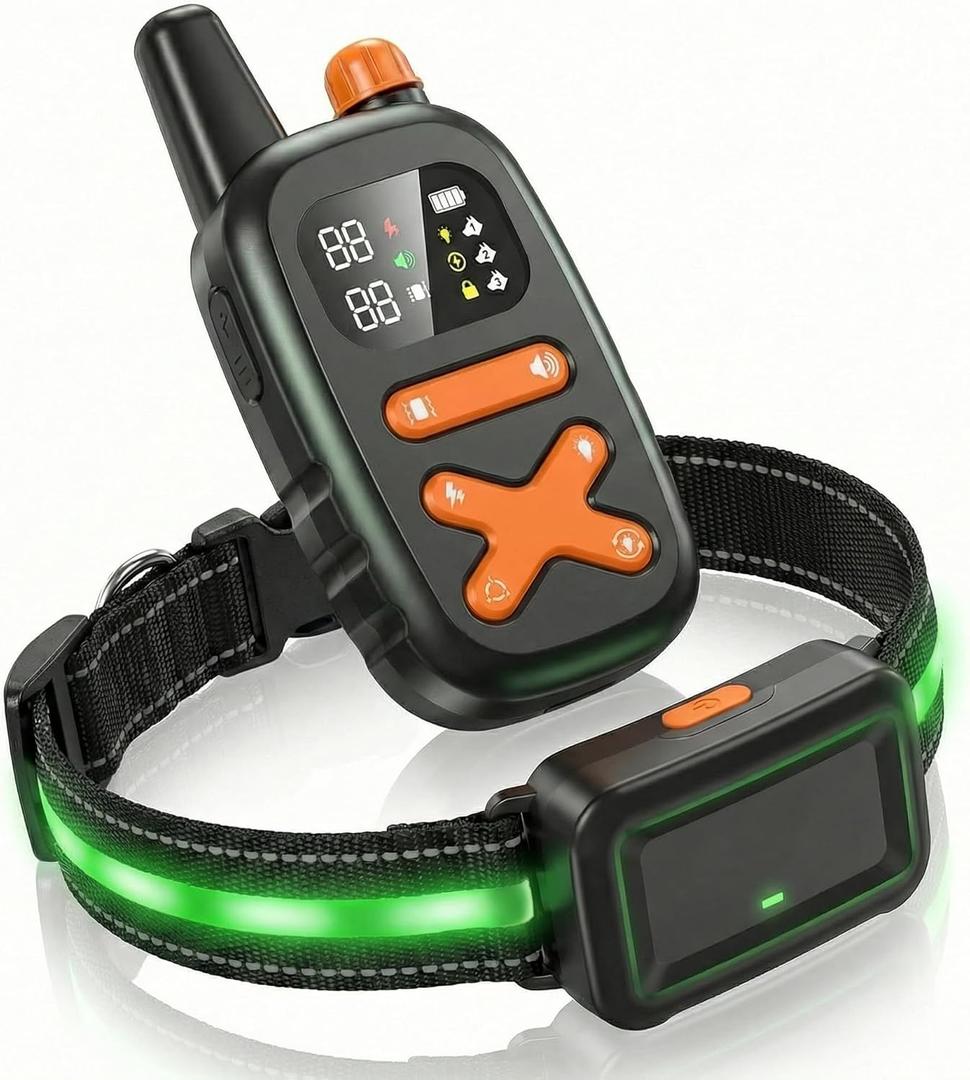 Remote Training Collar with LED Light 3300FT Range, Rechargeable & Waterproof, Beep and Vibration Modes with Adjustable Levels, Reflective Strap for Small Medium Large Dogs