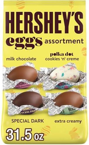 HERSHEY'S Assorted Flavored Eggs, Easter Candy Bag, 31.5 oz (158 Pieces), Best Before 09/2025 