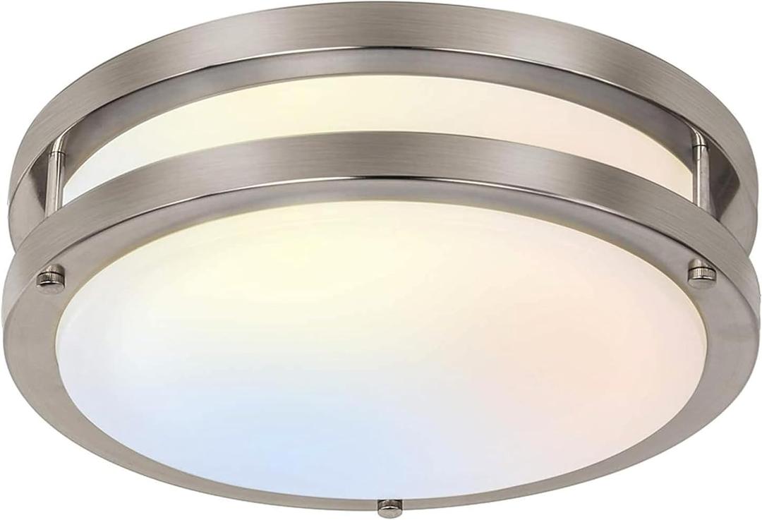 13 inch Flush Mount LED Ceiling Light Fixture, 2700K/3000K/3500K/4000K/5000K Adjustable Ceiling Lights, Brushed Nickel Saturn Dimmable Lighting for Hallway Bathroom Kitchen or Stairwell, ETL Listed