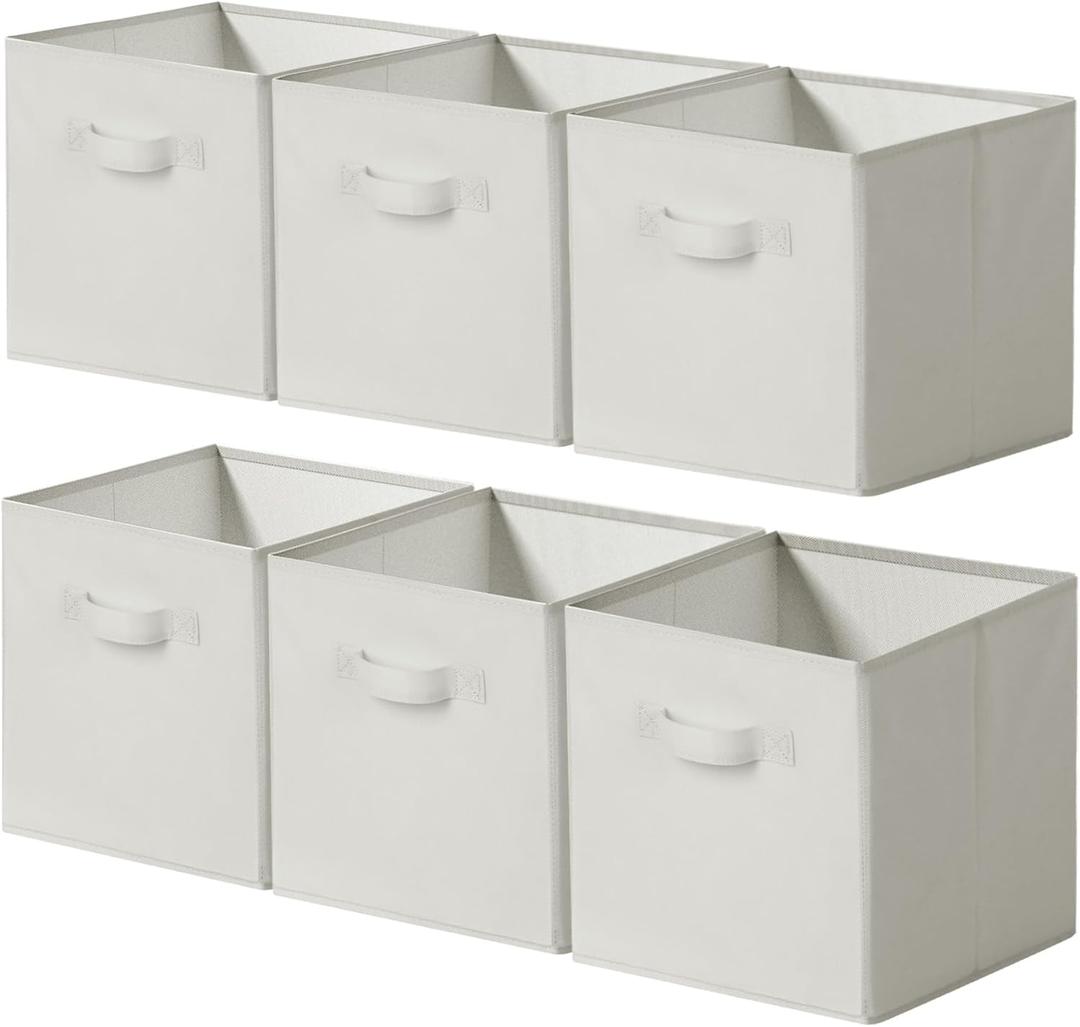 Cupic Cupid 11 Inch Storage Cube, Fabric Cube Storage Bin with Handles, Storage Cube Organizer for Clothes and Toys, Collapsible Cube Bins for Closet, Shelves, Nursery, 6-Pack, Beige