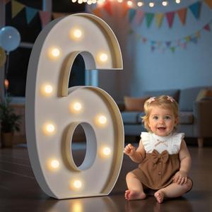 imprsv Marquee Numbers, 4FT Light Up Number for 6th Party Birthday Decorations, Mosaic Numbers for Balloons, Large Cardboard Signs, Six Balloon Frame, Number Blocks Birthday Decor