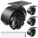 Heavy Duty Plate Casters - No Noise Polyurethane (Pu) WheelsLoad 800lbs360 Swivel Replacement Casters Set of 4 for FurnitureCabinetCartTable, Toolbox (Black, 2 inch)