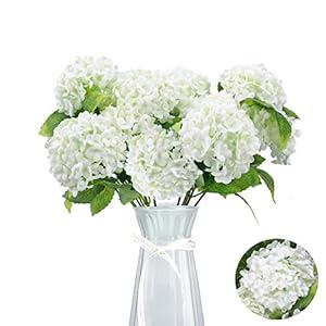 GREENTIME Tiny Artificial 7 Heads Hydrangea Bouquet Faux 13 Inches Mini Silk Hydrangea Flowers for Wedding Home Table Centerpiece Party Decoration (White)
