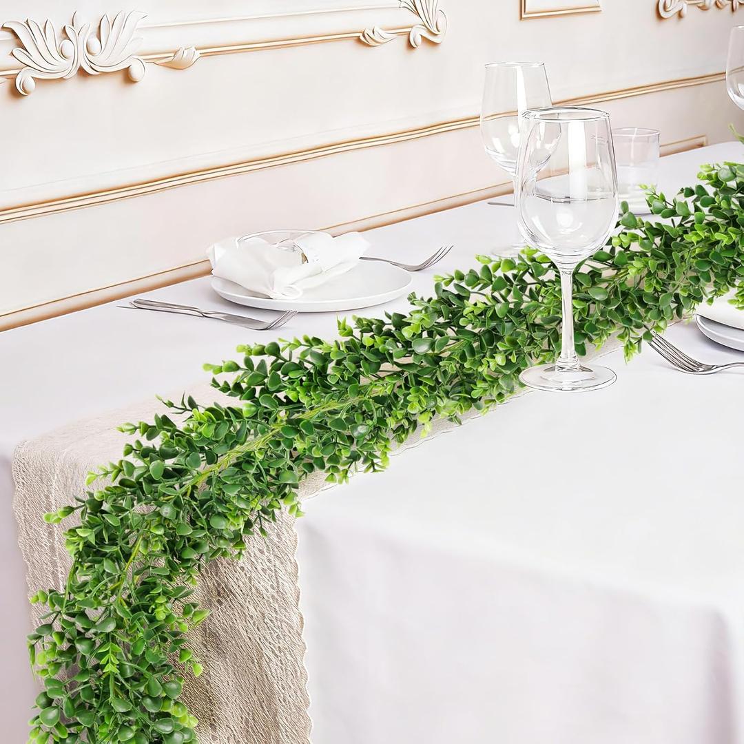 Vlorart 6FT Artificial Boxwood Garland, Faux Vines Hanging Plant Greenery Garland for Wedding Backdrop Arch Wall Farmhouse Party Decor, UV Protected Indoor Outdoor Use