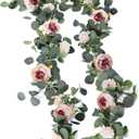 MISSPIN 2pcs Artificial Flowers Garland Spring Eucalyptus Garland Vintage Fake Flower Peony Rose Vine Greenery Decorative Wall Hanging Plant for Wedding Arch Door Arrangement Party Decor