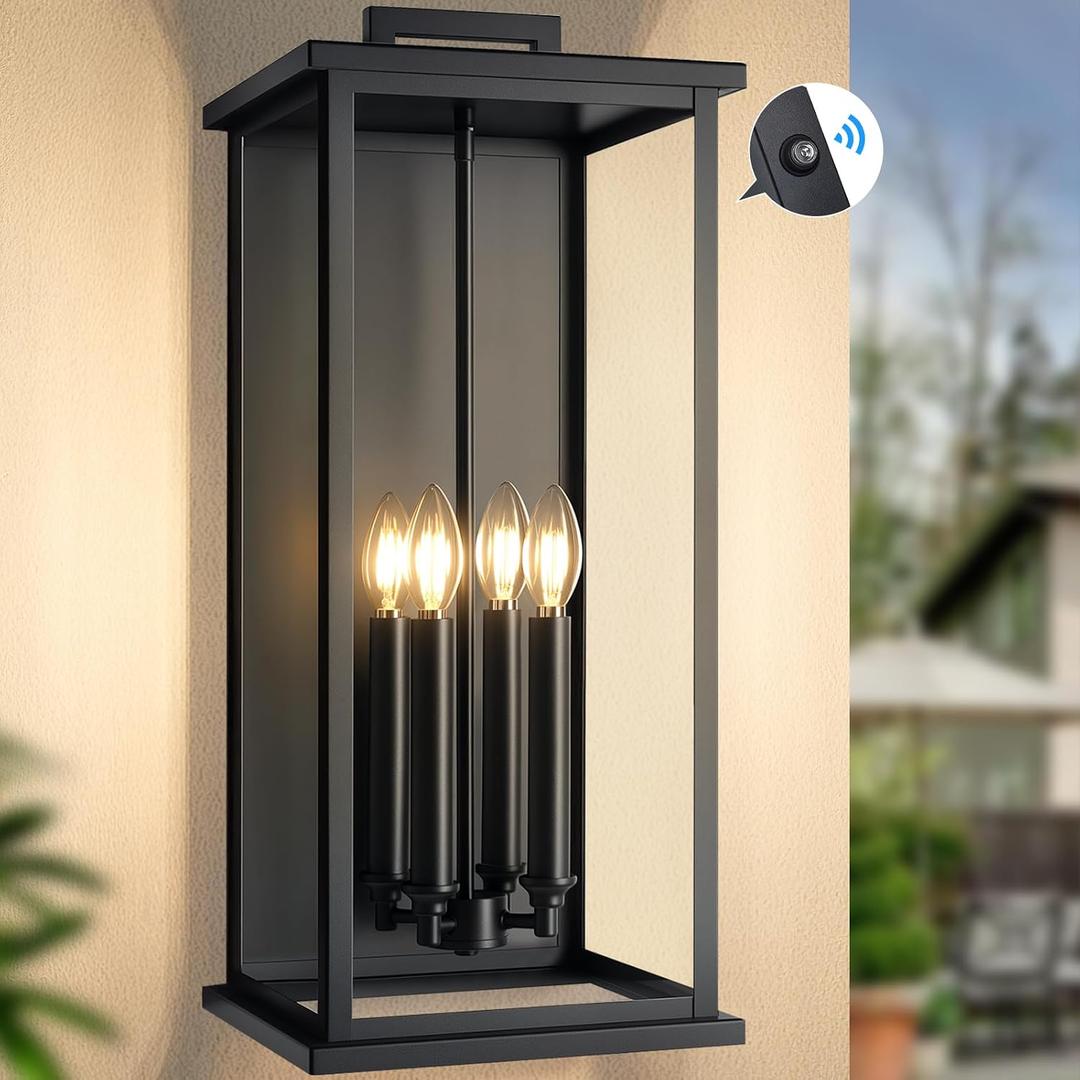 Dusk To Dawn Extra Large Outdoor Wall Lantern-4 Light,Outdoor Wall Light Fixtures For Patio, Porch,Black Exterior Wall Sconce,Waterproof Outside Garage Lights,E12 Base,1 Pack,24"H*10.2"L*9.8"W, 23.7 Inches
