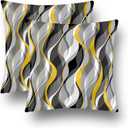 Black and Yellow Grey Throw Pillow Covers Set of 2 Modern Geometric Lines Cushion Covers for Living Room Sofa Accent Home Decor Abstract Art Decorative Pillowcases Outdoor Pillows Covers 20"x20" White