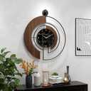 Modern Walnut Marble Dial Wall Clock, Large Wood Metal Frame Silent Non Ticking Wall Clocks for Living Room, Bedroom Decoration, Contemporary Home Wall Decor Gift Idea, 22 in