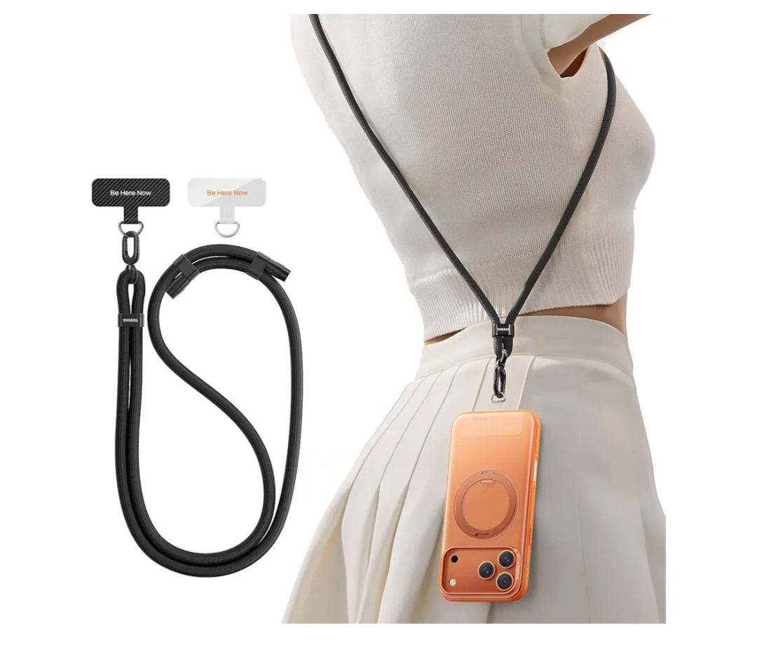 TORRAS Phone Lanyard Crossbody with 2 Phone Tabs, Adjustable Anti Theft Phone Strap for All Phones, Premium Metal Buckles, Skin-Friendly, Universal Cell Phone Neck lanyard for Travel Essentials, Black